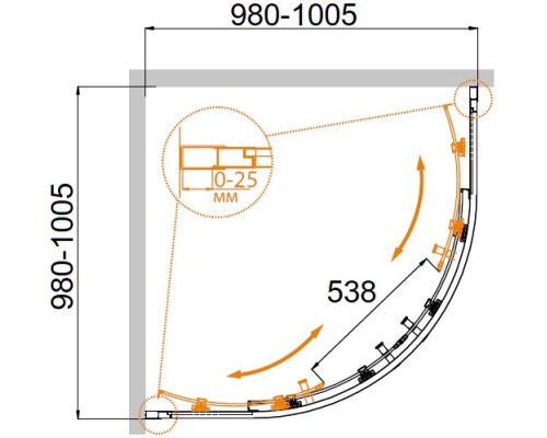 Душевой уголок Cezares Molveno R-2 100х100 MOLVENO-R-2-100-P-Cr Хром