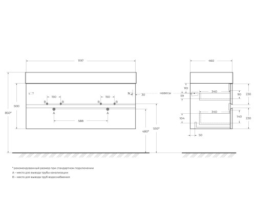 Тумба под раковину Cezares Molveno 46 120 MOLVENO 46-120-2C-SO-2-NR подвесная Nero