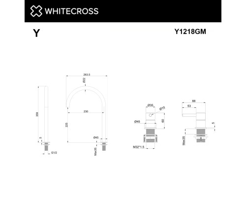 Смеситель для умывальника с выносным управлением Whitecross Y оружейная сталь