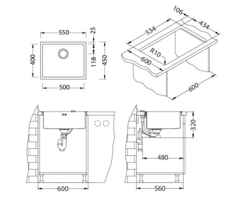 Кухонная мойка Alveus Quadrix 50 SAT-90 550x450 1102606