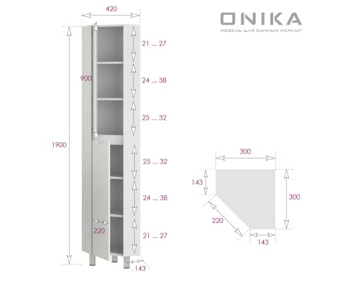 Пенал Onika Айленд 30 угловой, напольный, белый