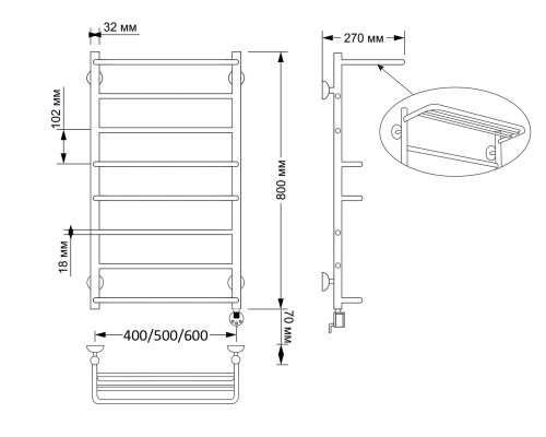 Полотенцесушитель латунный Secado Верона 2 40х80, электрический L, бронза
