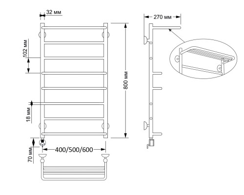 Полотенцесушитель латунный Secado Верона 2 40х80, электрический L, бронза