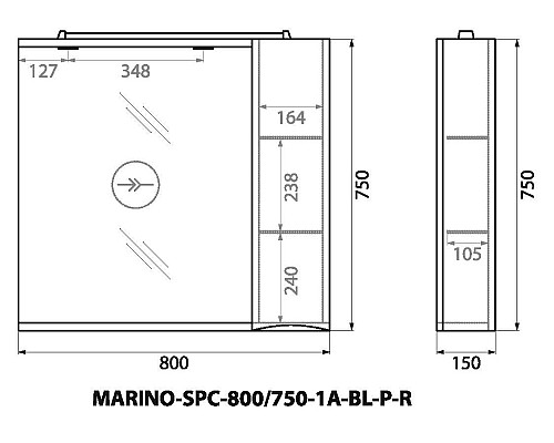 Зеркало со шкафом BelBagno MARINO-SPC-800/750-1A-BL-P-R 80 с подсветкой Bianco Lucido Зеркало со шкафом BelBagno MARINO-SPC-800/750-1A-BL-P-R 80 с подсветкой Bianco Lucido