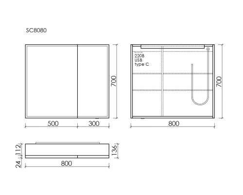 Зеркальный шкаф для ванной Sancos Evoke 800x700х136 мм с LED подсветкой SC8080