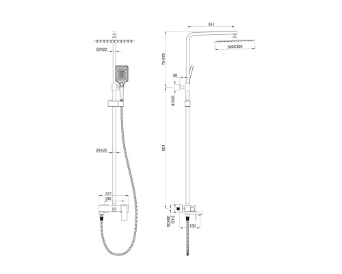 Душевая система Wonzon&Woghand, Черный матовый