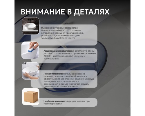 Раковина накладная прозрачная ABBER Kristall синяя