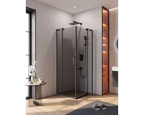 Душевой уголок Cezares Slider 90x80 SLIDER-AH-2-70/80-80/90-GRIGIO-NERO профиль Черный матовый стекло серое