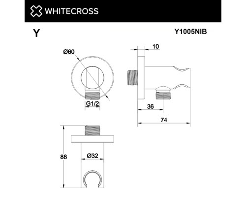 Угловой соединительный элемент WHITECROSS брашированный никель