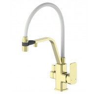 Смеситель для кухни с гибким изливом и подключением фильтра Wonzon&Woghand, Брашированное золото
