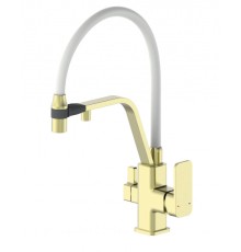 Смеситель для кухни с гибким изливом и подключением фильтра Wonzon&Woghand, Брашированное золото