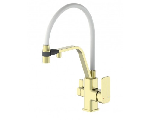 Смеситель для кухни с гибким изливом и подключением фильтра Wonzon&Woghand, Брашированное золото