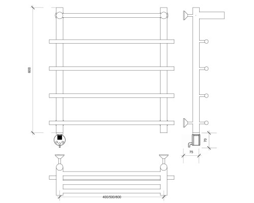 Полотенцесушитель латунный Secado Турин 1 СП 60х60х70, электрический R, бронза