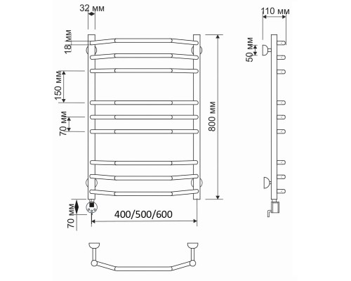 Полотенцесушитель латунный Secado Агата 2 50х80, электрический R, бронза