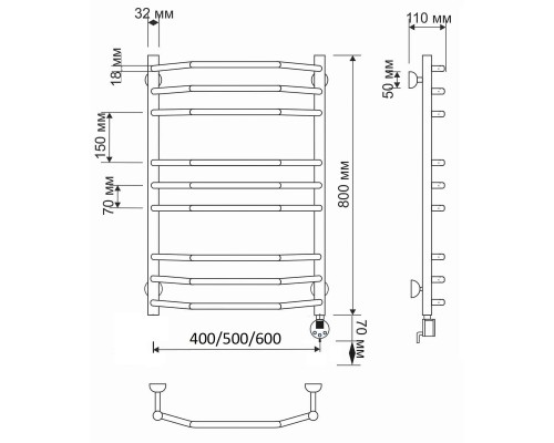 Полотенцесушитель латунный Secado Агата 2 50х80, электрический R, бронза