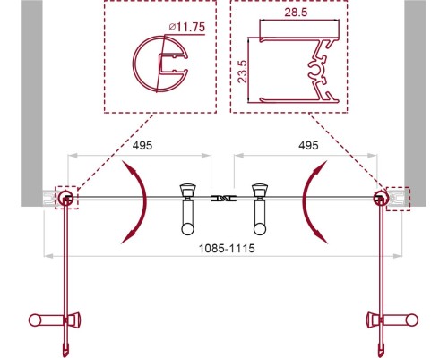 Душевая дверь BelBagno Uno 110 UNO-B-2-110-CH-Cr профиль Хром стекло шиншилла