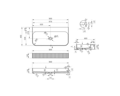 Раковина из искусственного камня Vincea VWB-6SG90MW 900x460x120 подвесная белый матовый