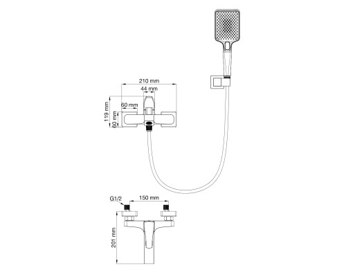 Смеситель для ванны с душем Wonzon&Woghand FLEX, Брашированный никель WW-88037072-BN