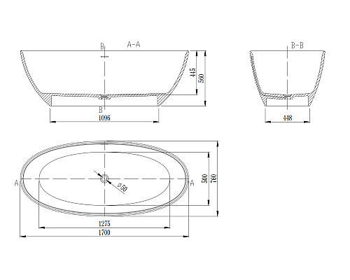 Ванна из искусственного камня Vincea VBT-4S01MW, 170x76x56, белый мат, со слив-переливом Ванна из искусственного камня Vincea VBT-4S01MW, 170x76x56, белый мат, со слив-переливом