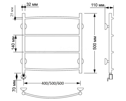 Полотенцесушитель латунный Secado Милан 1 плюс 50х50, электрический R, бронза