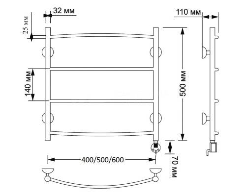Полотенцесушитель латунный Secado Милан 1 плюс 50х50, электрический R, бронза