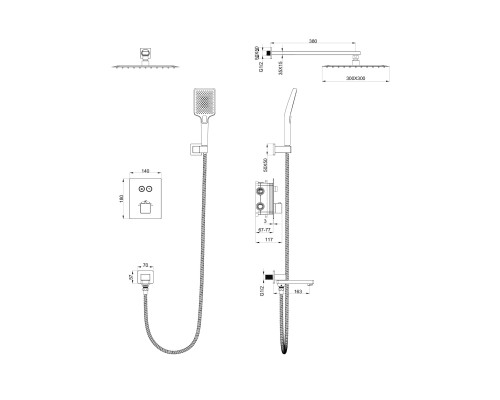 Душевая система с термостатом встраиваемая Wonzon&Woghand, Черный матовый