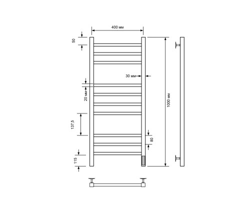 Полотенцесушитель электрический с/т Comfysan Pioli-K EC-10 100/40, белый