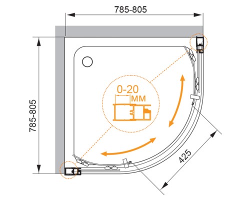 Душевой уголок Cezares Momento 80х80 MOMENTO-R-2-80-C-Cr профиль Хром стекло прозрачное