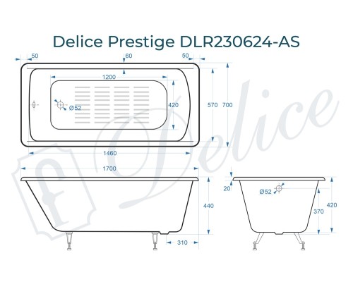 Ванна чугунная Delice Prestige 170х70 с антискользящим покрытием