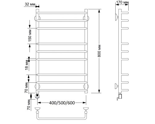 Полотенцесушитель латунный Secado Мерида 3 40х80, электрический L, бронза