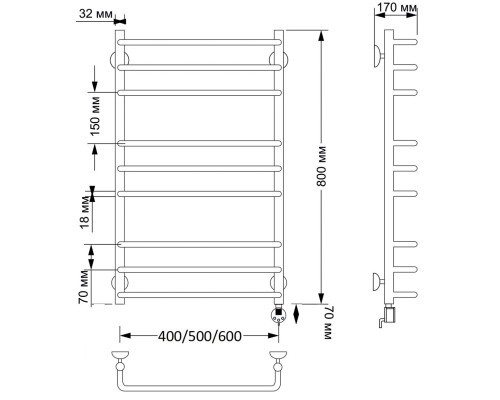 Полотенцесушитель латунный Secado Мерида 3 40х80, электрический L, бронза