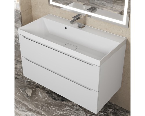 Раковина для ванной 90 см, Uperwood Classic New, белая глянцевая, с накладкой для слива