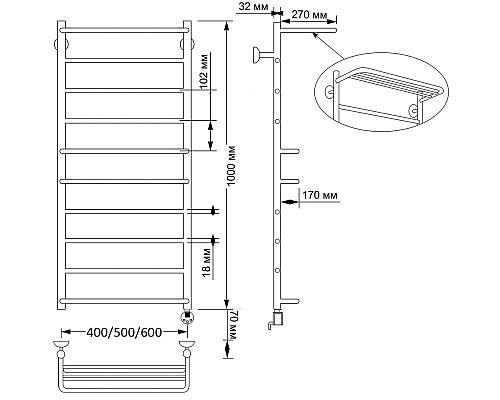 Полотенцесушитель латунный Secado Верона 2 40х100, электрический R, бронза