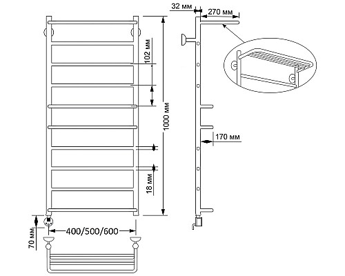 Полотенцесушитель латунный Secado Верона 2 40х100, электрический R, бронза