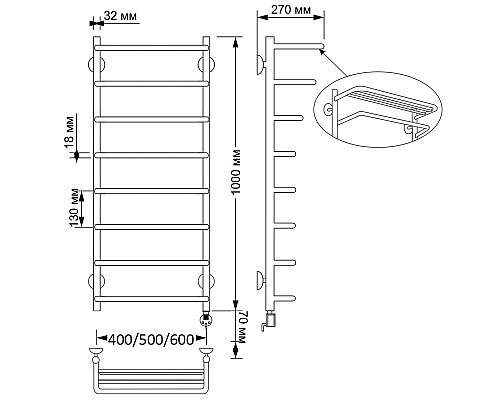 Полотенцесушитель латунный Secado Мерида 2 40х100, электрический R, бронза