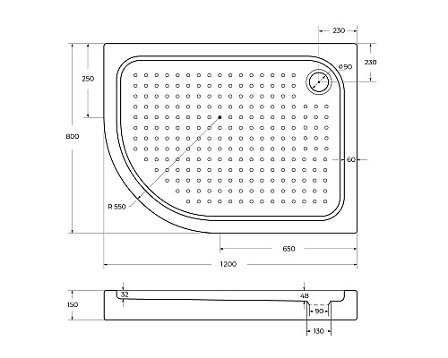 Поддон акриловый BelBagno TRAY-BB-RH-120/80-550-15-W-R