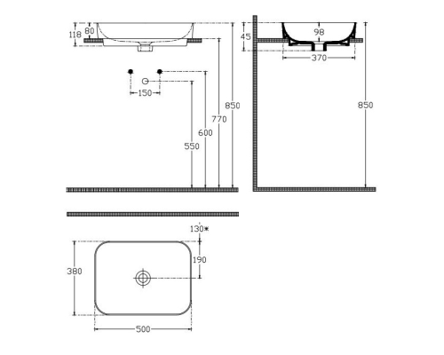 Раковина Isvea Sott'Aqua 50 см накладная белый 10SQ51050SV