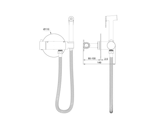 Смеситель с гигиеническим душем и термостатом встраиваемый Wonzon&Woghand, Темный графит