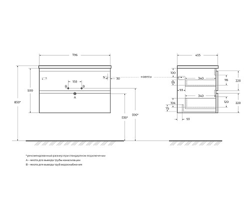 Тумба под раковину BelBagno ALBANO-800-2C-SO-RVB подвесная Rovere Vintage Bianco
