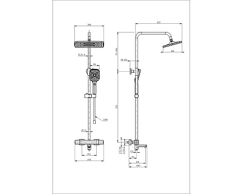 Душевая система с термостатом Wonzon&Woghand, Темный графит