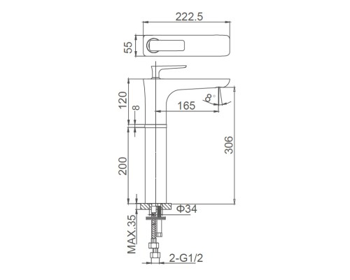 Смеситель для раковины высокий Wonzon&Woghand SHARK, Хром WW-481104-CR