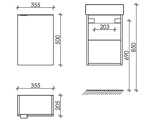 Тумба под раковину SANCOS Mini 355х205х500 CHL, 1 полка, дуб чарльстон