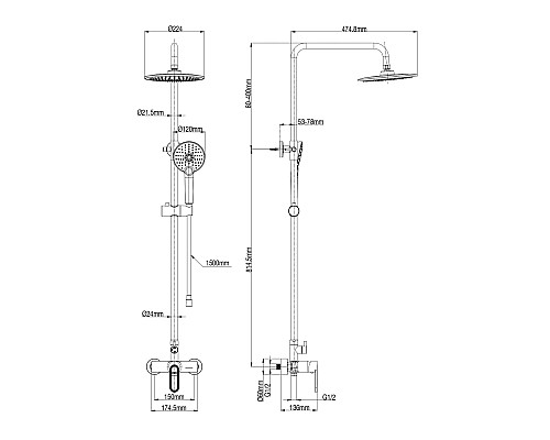 Душевая система Wonzon&Woghand, Черный матовый