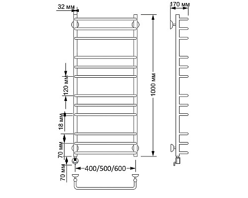 Полотенцесушитель латунный Secado Мерида 3 40х100, электрический L, бронза