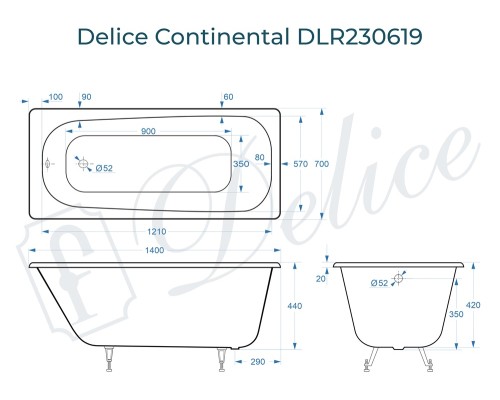 Ванна чугунная Delice Continental 140х70