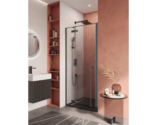 Душевая дверь Cezares Liner 90 L LINER-B-12-90-C-NERO-L профиль Черный матовый стекло прозрачное