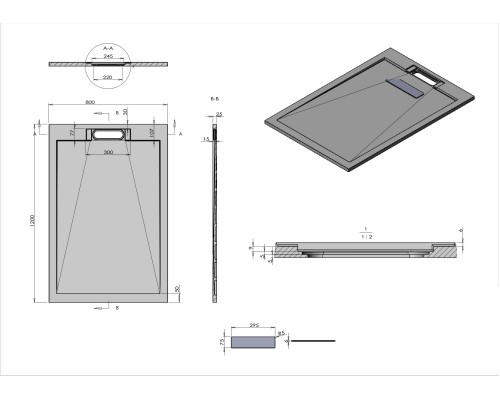 Поддон для душа из искусственного камня Vincea VST-4SRL8012W 1200x800x25 белый матовый