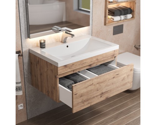 Тумба с раковиной подвесная Uperwood Eva 74х47,5х35,4 см, Крафт Табачный