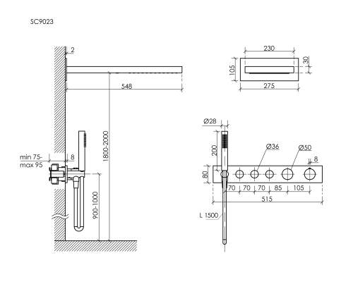 Душевой комплект с термостатом SANCOS Linn брашированное золото, SC9023BG
