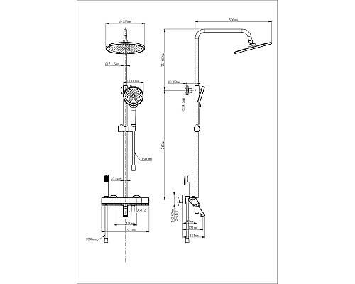 Душевая система с термостатом Wonzon&Woghand The ONE, Темный графит WW-B3094-BGG